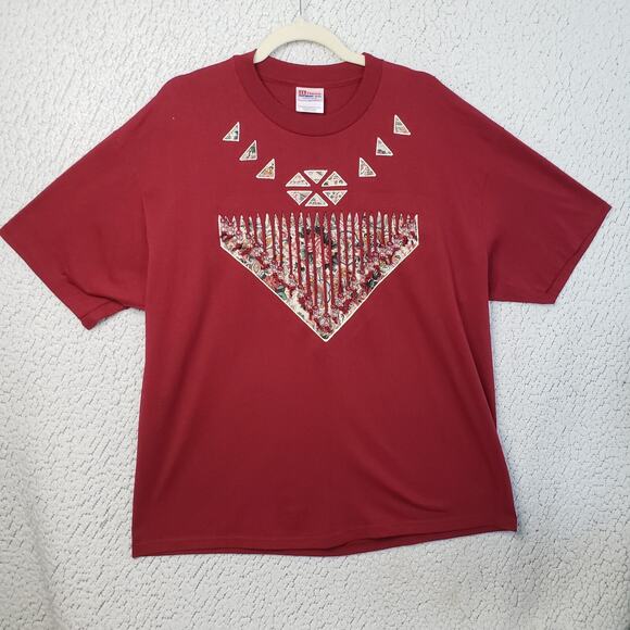 Hanes TShirt XL Red Bandana Graphic Southwest Print Tee USA Vintage Tribal Aztec - Picture 1 of 9